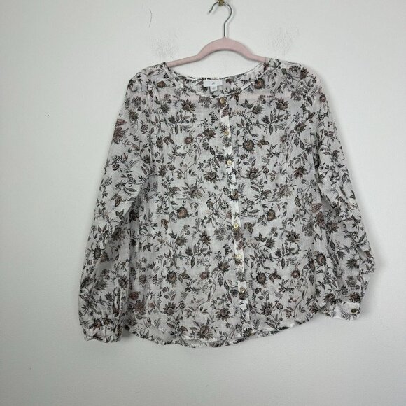 J. Jill Long Sleeve Semi Sheer Floral Button Down Gauze Material White Small - Picture 1 of 6